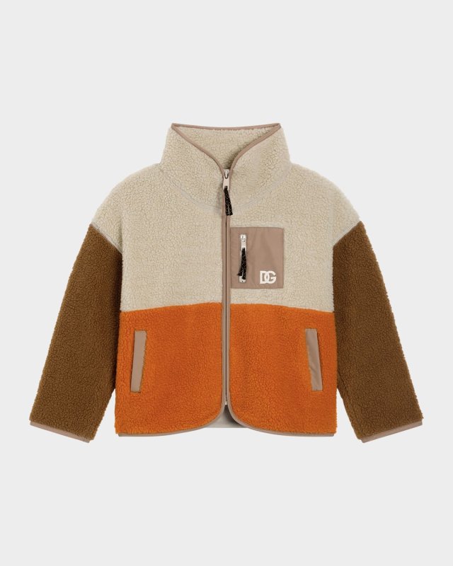 Boy's Color-Blocked Teddy Fleece Zip Jacket, Size 4-